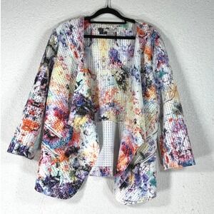 Mona Leah Multicolor Open Front Jacket - L - Abstract Paint Splatter Art Boho
